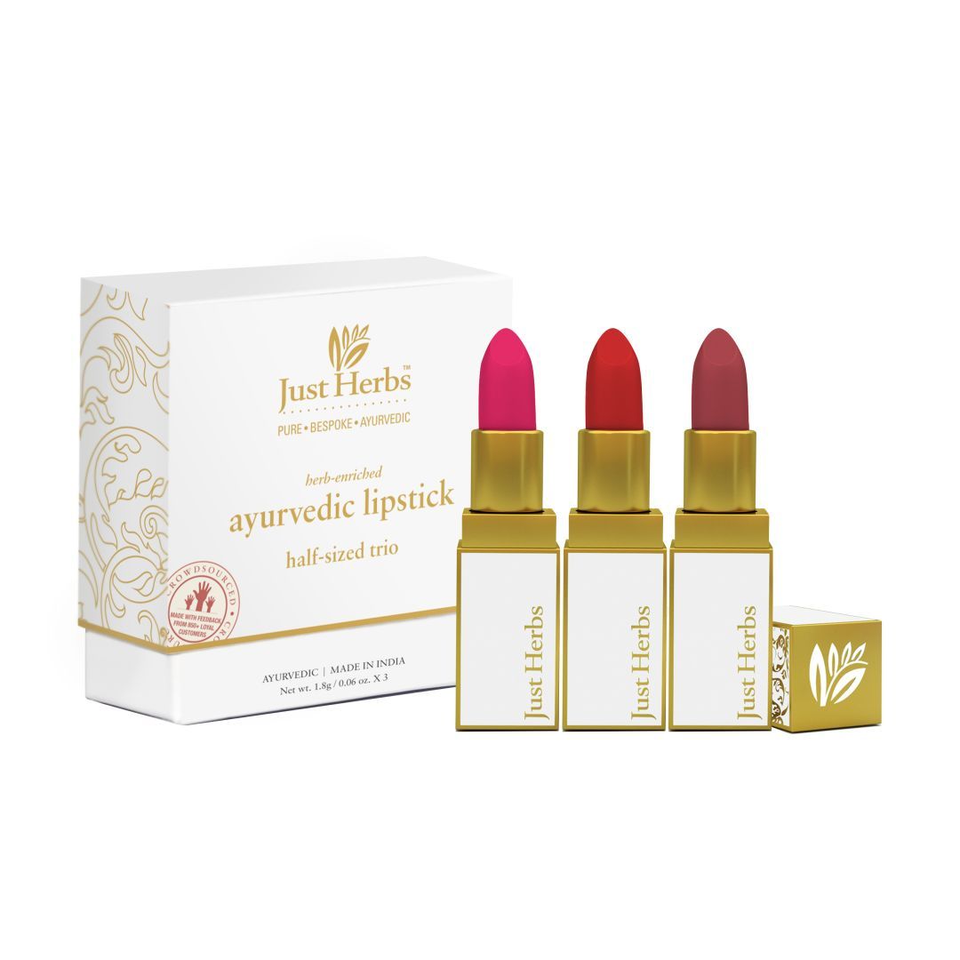 Buy Just Herbs Ayurvedic Creamy Matte Half-Size Lipstick Kit - Pink, Deep Red & Rose Brown (Set of 3) - Purplle