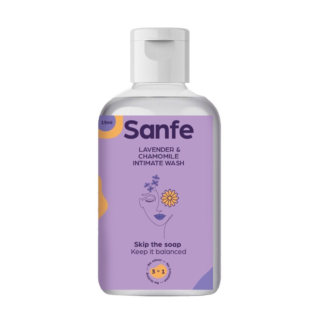 Buy Sanfe Lavender and chamomile Intimate Wash 15ml with ph balancing ingredients mild | Soothing, and gentle solution to cleanse your intimate area - Purplle