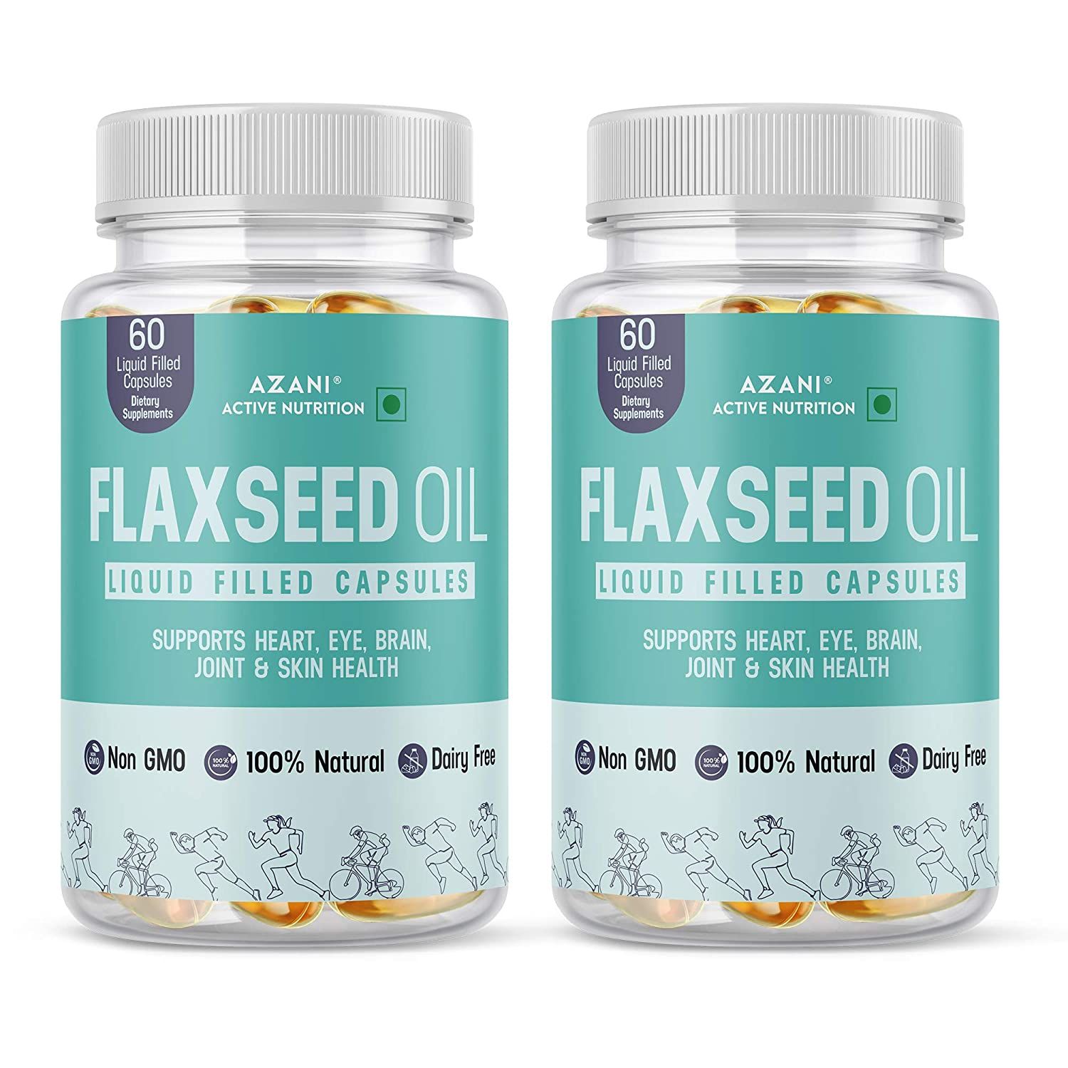 Buy Azani Active Nutrition Omega 3 Flaxseed Oil for Heart, Brain, Immune Support, Healthy Hair, Skin & Nails | 500mg Cold Pressed Omega 3 Flaxseed Oil - 120 Liquid Filled Capsules - Purplle