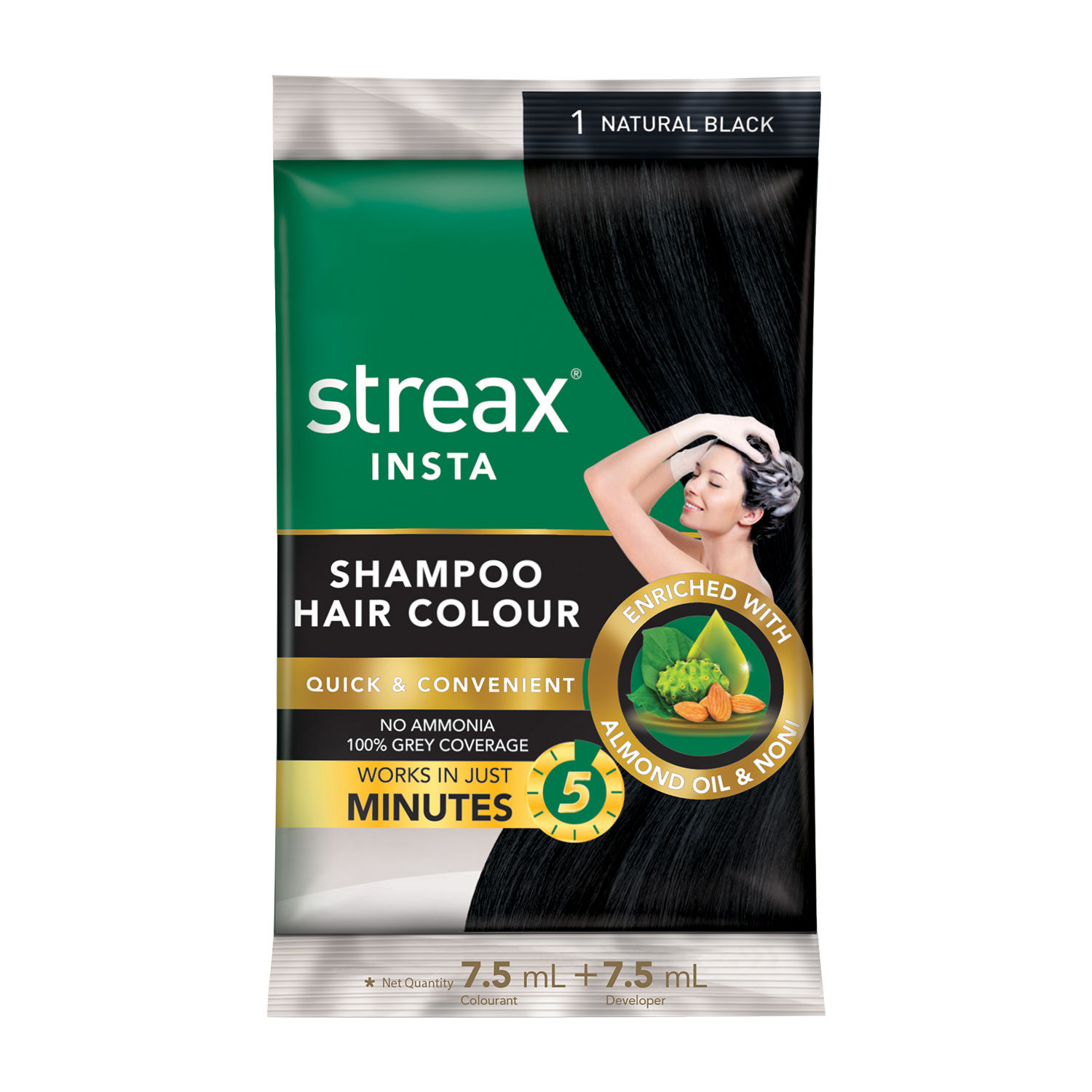 Buy Streax Insta Shampoo Hair Colour - Natural Black (15 ml) - Purplle