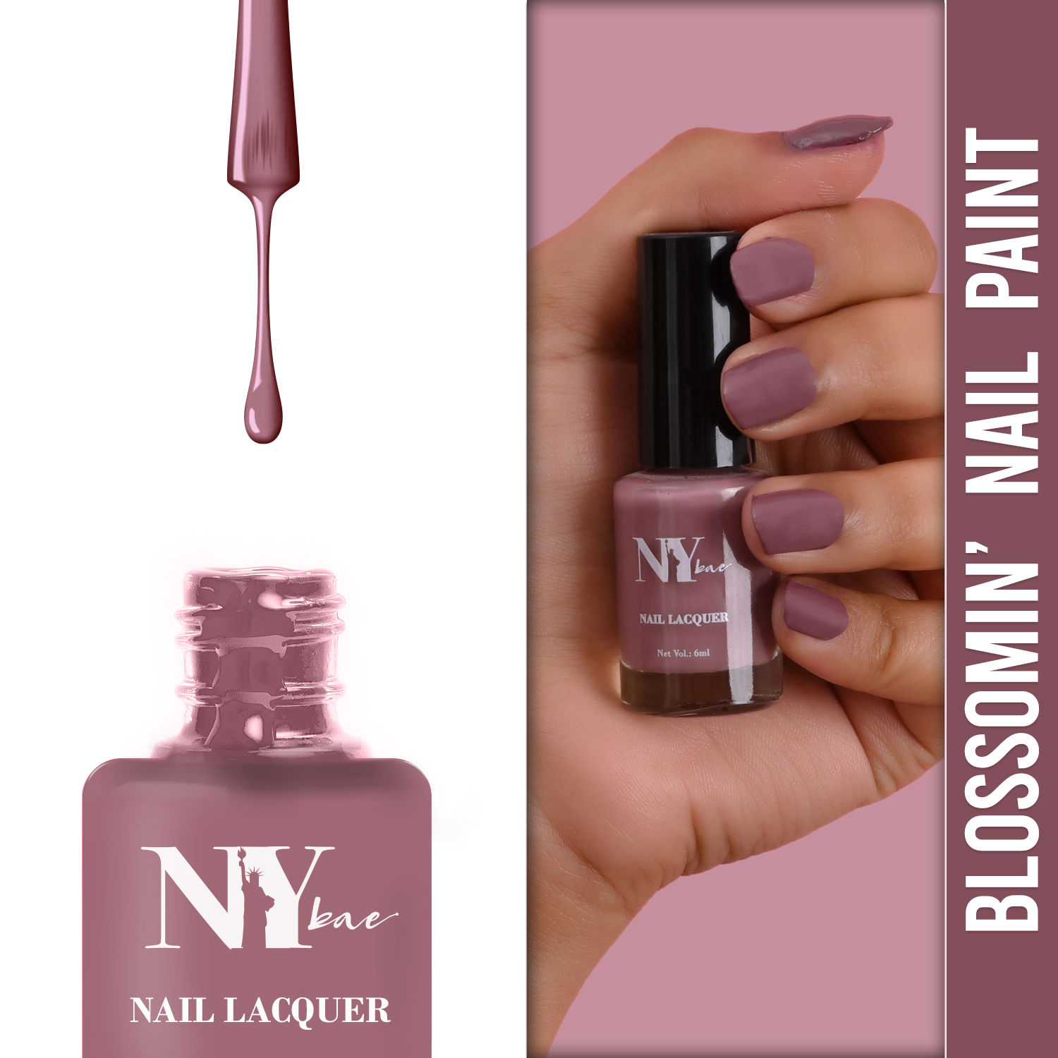 Buy NY Bae Blossomin' Nail Lacquer - Mauve Magic 5 (6 ml) | Mauve | Glossy Finish | Rich Pigment | High Shine | Chip Resistant | Long lasting | Streak-free Application | Cruelty Free - Purplle