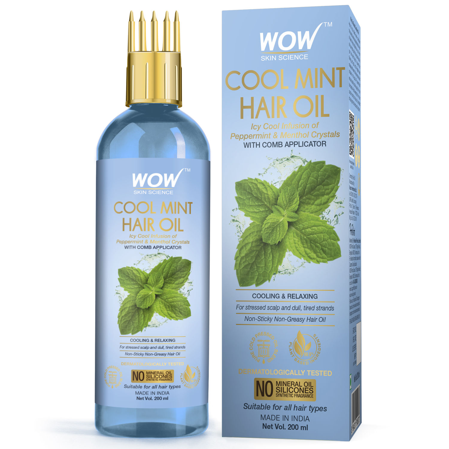 Buy WOW Skin Science Cool Mint Hair Oil - with Comb Applicator - 200mL - Purplle