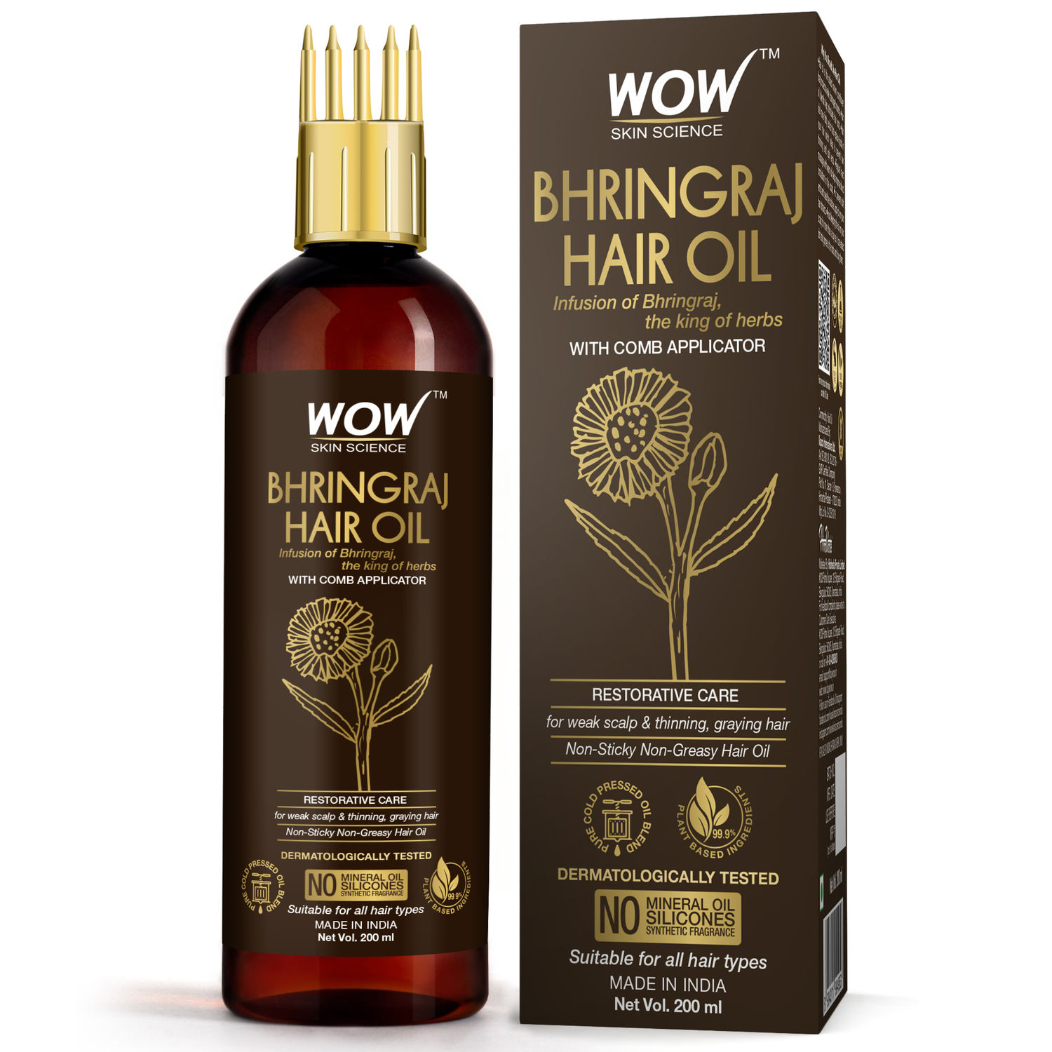 Buy WOW Skin Science Bhringraj Hair Oil - with Comb Applicator - 200mL - Purplle