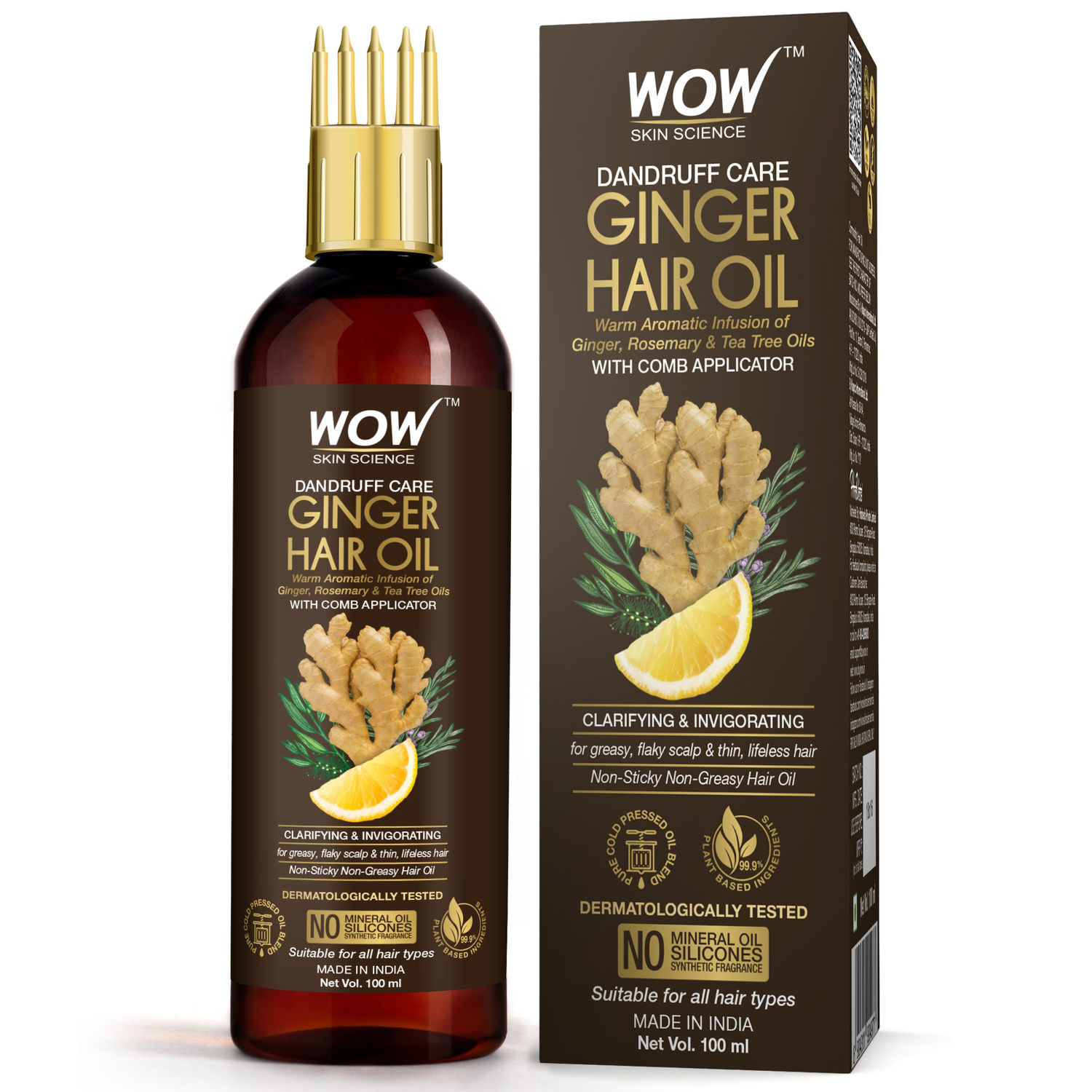 Buy WOW Skin Science Ginger Hair Oil - for Dandruff Care - with Comb Applicator - 100mL - Purplle