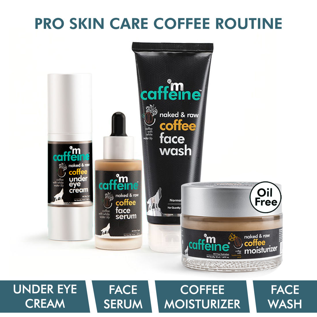 Buy mCaffeine Pro Skin Care Coffee Routine - Face Wash, Face Serum, Under Eye Cream & Moisturizer | For Oil-Free Hydration, Deep Cleansing & Relieving Dark Circles | For Men & Women 220 ml - Purplle