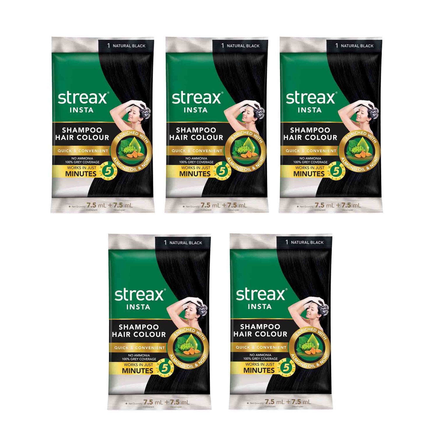 Buy Streax Insta Shampoo Hair colour Natural Black Pack of 5 - Purplle