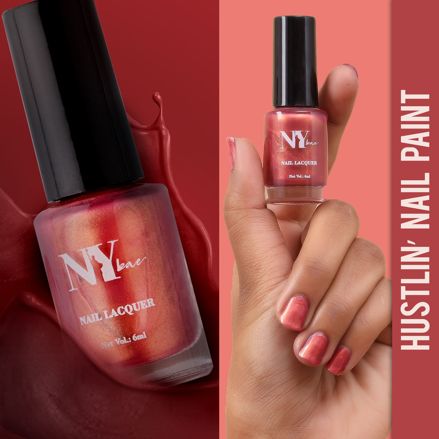 Buy NY Bae Hustlin' Nail Lacquer - Boss Babe 1 (6 ml) | Red | Glossy Finish | Rich Pigment | Chip-proof | Long lasting | Cruelty Free - Purplle