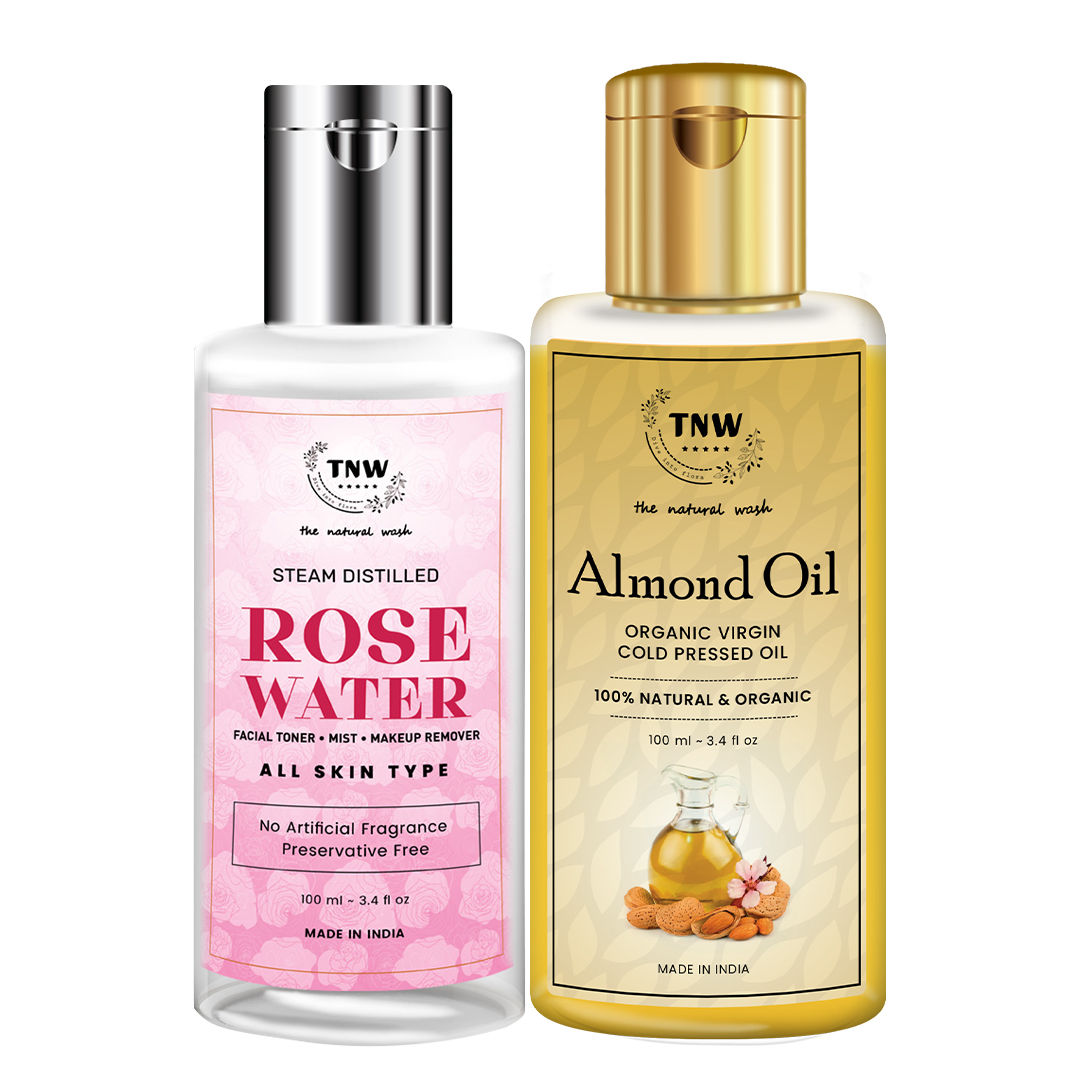 Buy TNW - The Natural Wash Combo of Pure Almond Oil Rich in Vitamin E Cold pressed Virgin Badam Tail 100% Pure & Natural for Hair, Skin, Face Care & Massage-100ml with Rose Water Face Toner/Skin Toner/Makeup Remover - For All Skin Types Women & Men - Purplle