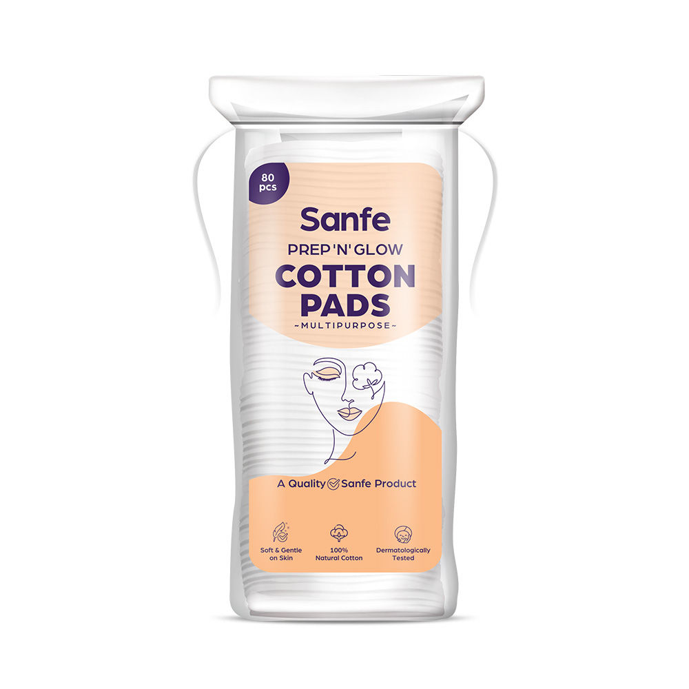 Buy Sanfe Prep 'N' Glow Face Cotton Pads for Women - Pack of 80 | Cleans Makeup & Excess Oil - Purplle