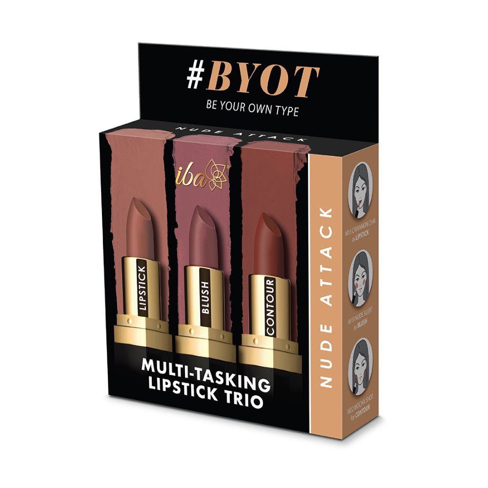 Buy Iba Multi-Tasking Lipstick Trio - Nude Attack (Lipstick, Blush, Contour) M15 Cinnamon Chai, M19 Nude and M02 Mocha Shot - Purplle