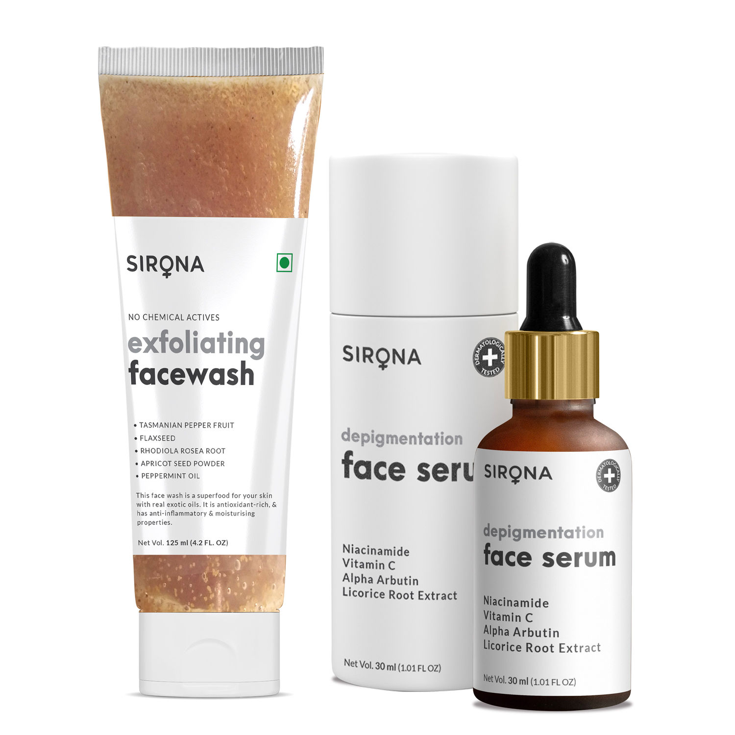 Buy Sirona Exfoliating Face Wash with Depigmentation Face Serum - Purplle