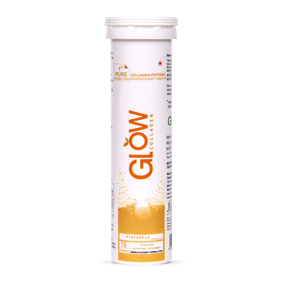 Buy GLOWGLUTATHIONE Glow Collagen 1000 1st Collagen Peptides (Hydrolyzed) 1000mg Effervescent High Absorption Pineapple Flavour 15 Tablets for Skin, Thick Hair, Stronger Nails and Joints - Purplle