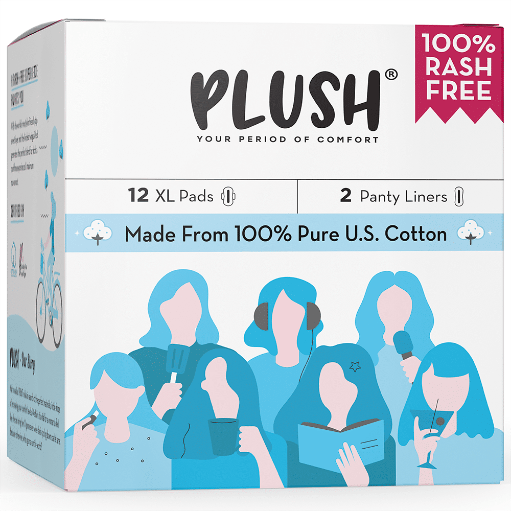 Buy Plush 100% Pure US Cotton Ultra-Thin Rash Free Natural Sanitary Pads - 12 Pads || 12 XL Pads, 2 Panty Liners - Purplle
