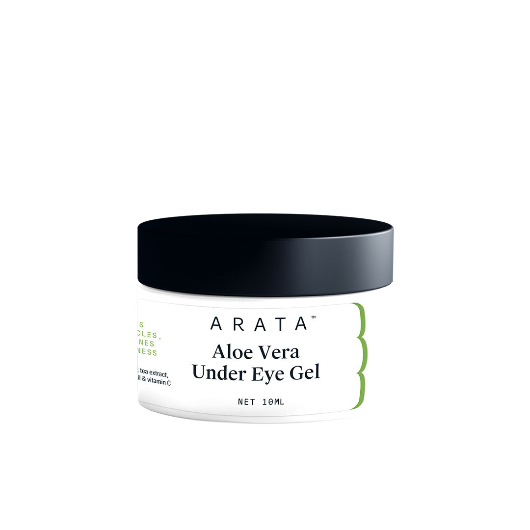 Buy Arata Aloe Vera Under Eye Gel For Dark Circles, Fine Lines & Puffiness (10 ML) | Infused With Coffee Oil, Black Tea, Organic Chamomile & Vitamin C | All Skin Types | All-Natural, Vegan & Cruelty-Free - Purplle
