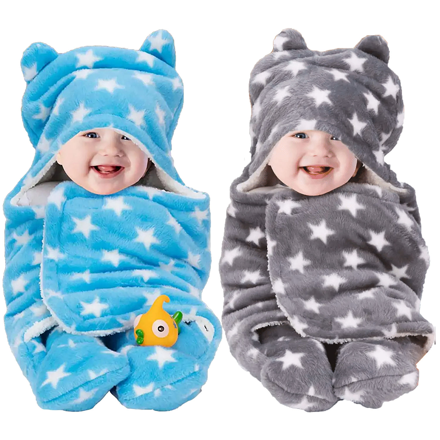 BeyBee 3 in 1 Baby Blanket Wrapper Sleeping Bag for New Born Babies Blue Grey Combo Pack 2