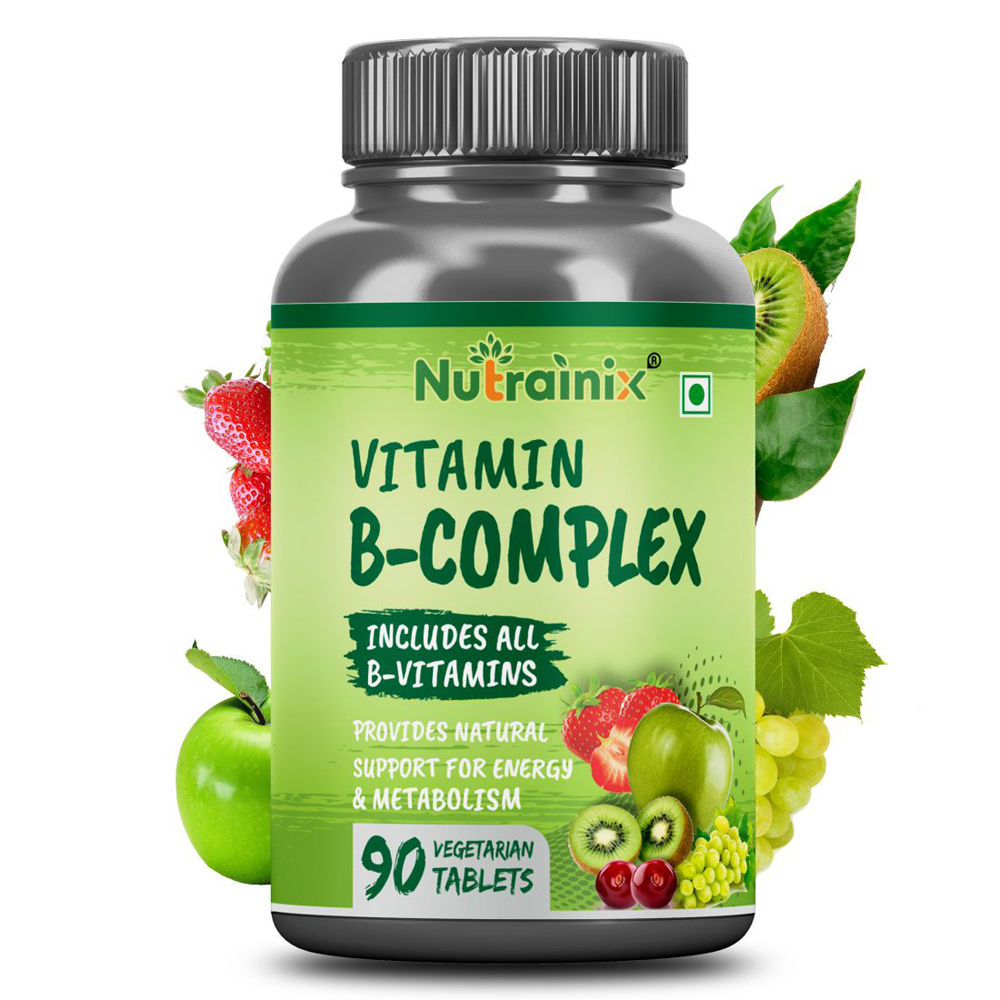 Buy Nutrainix Vitamin B-Complex with Vitamin C | Biotin | Choline | Folic Acid | Inositol | Improves Eyesight | Supports Growth of Red Blood Cells - 90 Vegetarian Tablets - Purplle