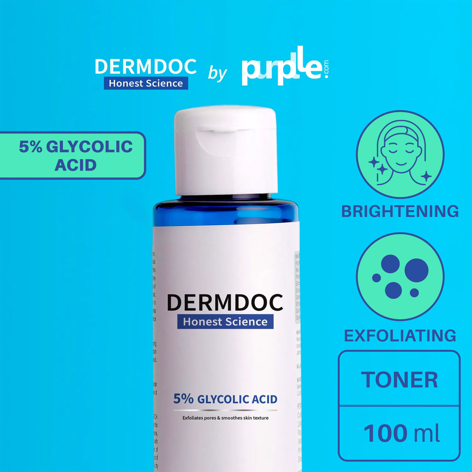 Buy DERMDOC by Purplle 5% Glycolic Acid Face Toner (100ml) | toner for oily skin, combination skin | skin brightening | glycolic acid exfoliator, glycolic acid for acne, acne scars - Purplle