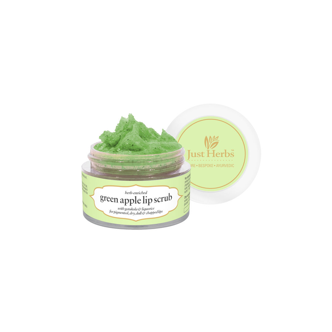 Buy Just Herbs Ayurvedic & Vegan Green Apple Lip Scrub for Chapped, Pigmented & Dark lips, 15gm - Purplle