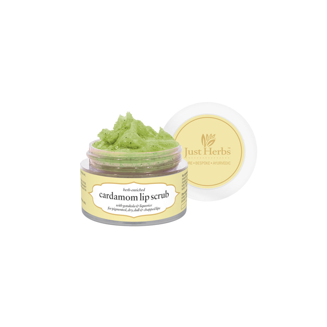 Buy Just Herbs Ayurvedic & Vegan Cardamom Lip Scrub for Chapped, Pigmented & Dark lips, 15gm - Purplle