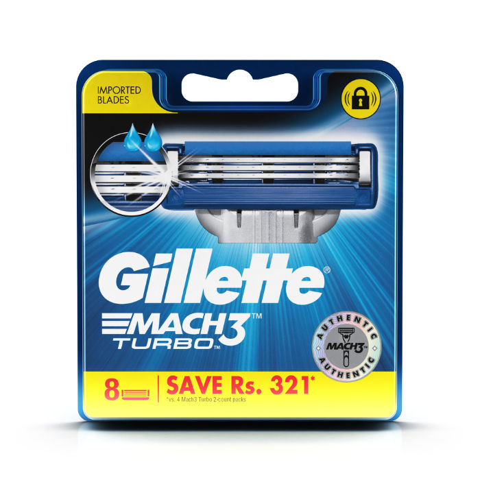 Buy Gillette Mach 3 Turbo Manual Shaving Razor Blades - 8s Pack (Cartridge) - Purplle