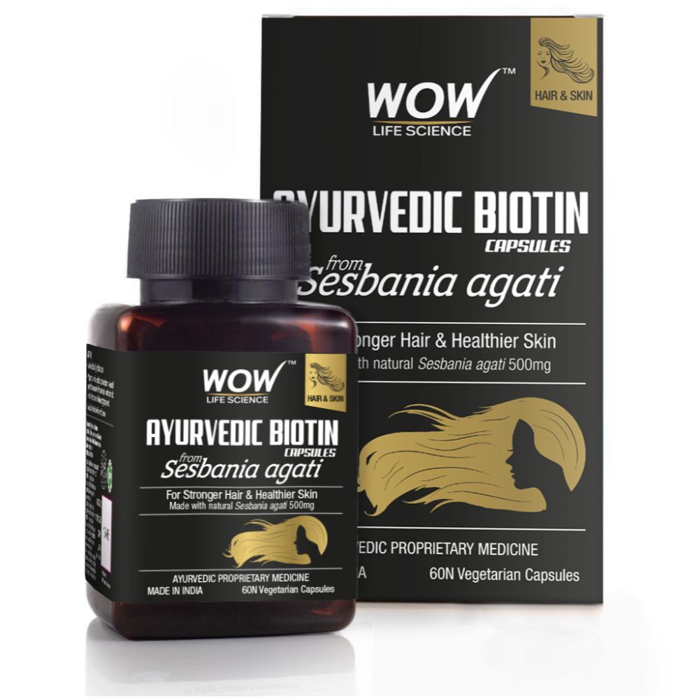 Buy WOW Life Science Ayurvedic Biotin Capsules from Sesbania agati - Made with natural Sesbania agati (500mg)- For Stronger Hair & Healthier Skin - 60 Capsules 500mg - Purplle