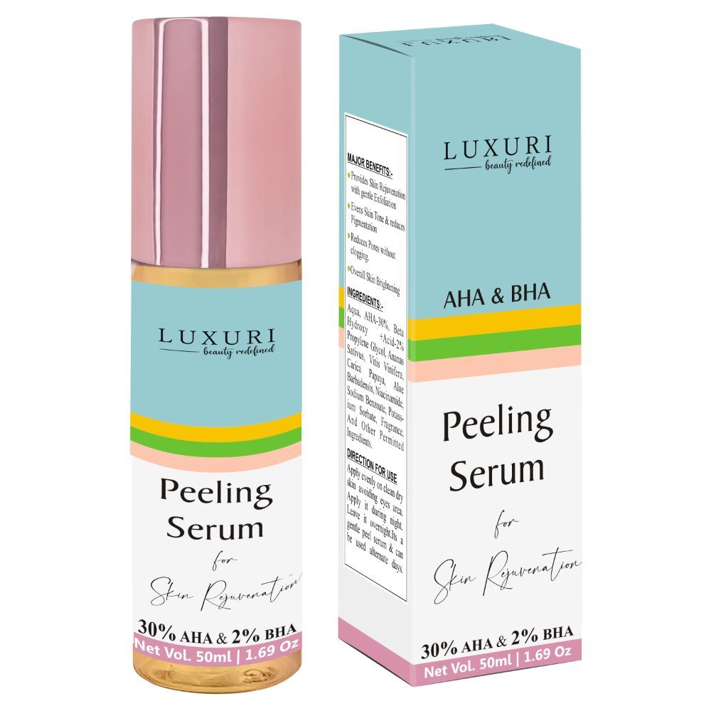 Buy LUXURI 30% AHA & BHA Peeling Solution Perfect For Lightening, Pigmented Acne Spots, Glowing & Radiant Skin, Open Pores, Daily Peel 50ml - Purplle