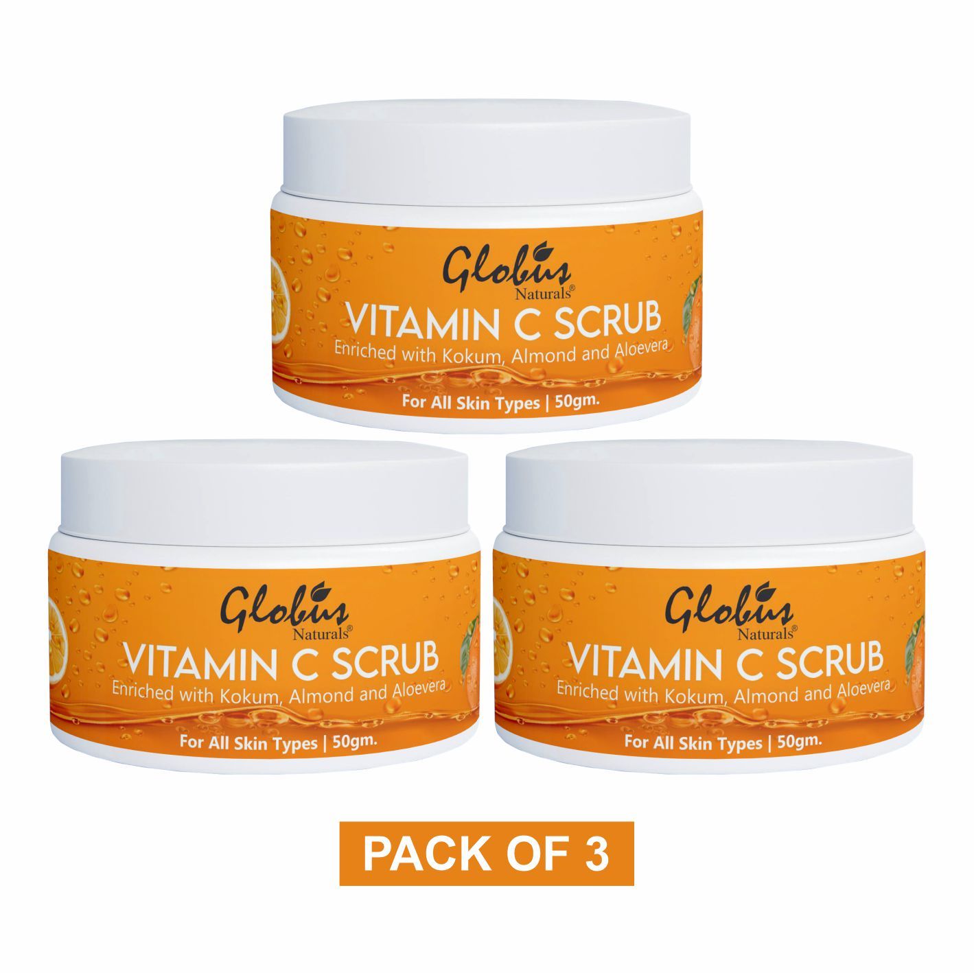 Buy Globus Naturals Vitamin-C Brightening Scrub Enriched With Pearl|Kokum|Almond|Aloevera|Niacinamide Scrub 50G(Pack Of 3) - Purplle