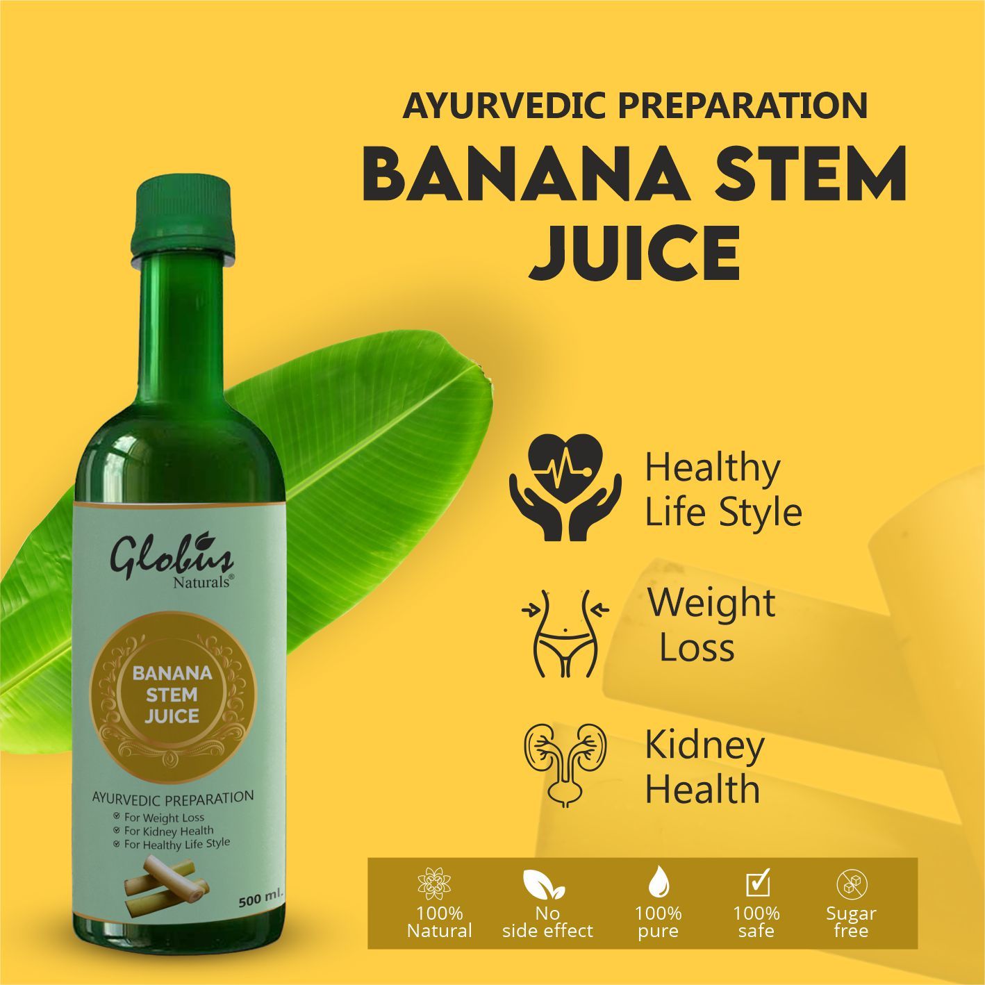 Buy Globus Naturals Banana Stem Juice|For Weight Loss |For Healthy Heart , Liver ,Kidney |Detoxifier| 500 Ml - Purplle