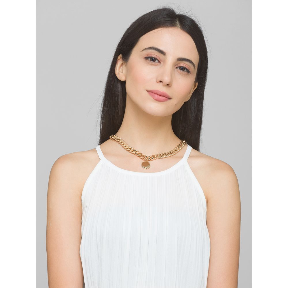 Buy Lilly & Sparkle Alloy Gold Toned Chain Choker Necklace With Round Disc For Women - Purplle