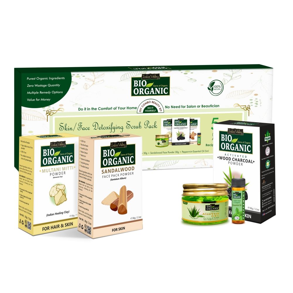 Buy Indus Valley Bio Organic Skin/Face Detoxifying Scrub Gift Pack DIY Kit 30gm+30gm+50ml+5ml - Purplle