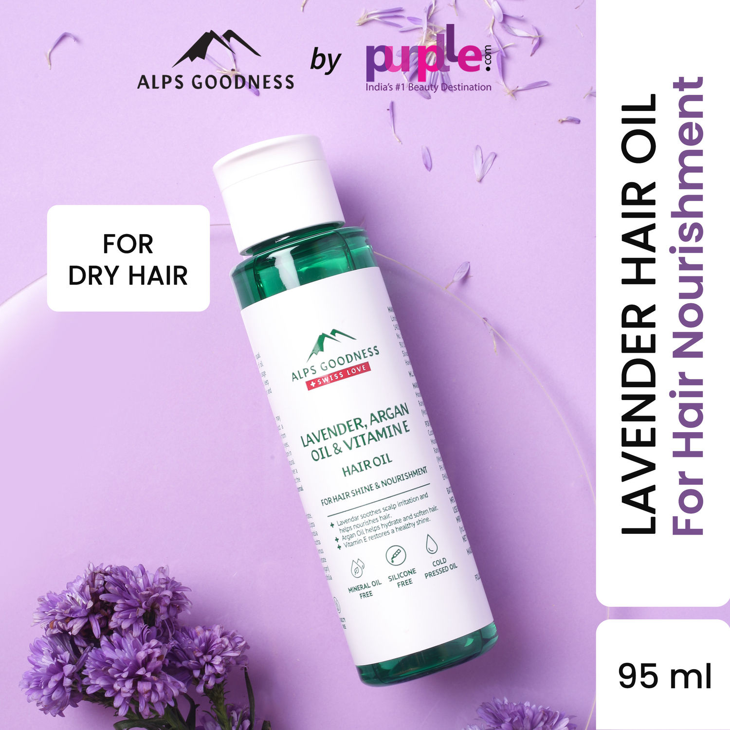Buy Alps Goodness Lavender, Argan Oil & Vitamin E Hair Oil For Hair Shine & Nourishment (95 ml)| Lightweight Oil| Light oil for everyday use| Silicone Free, Sulphate Free, Mineral Oil Free, Vegan, Cruelty Free - Purplle
