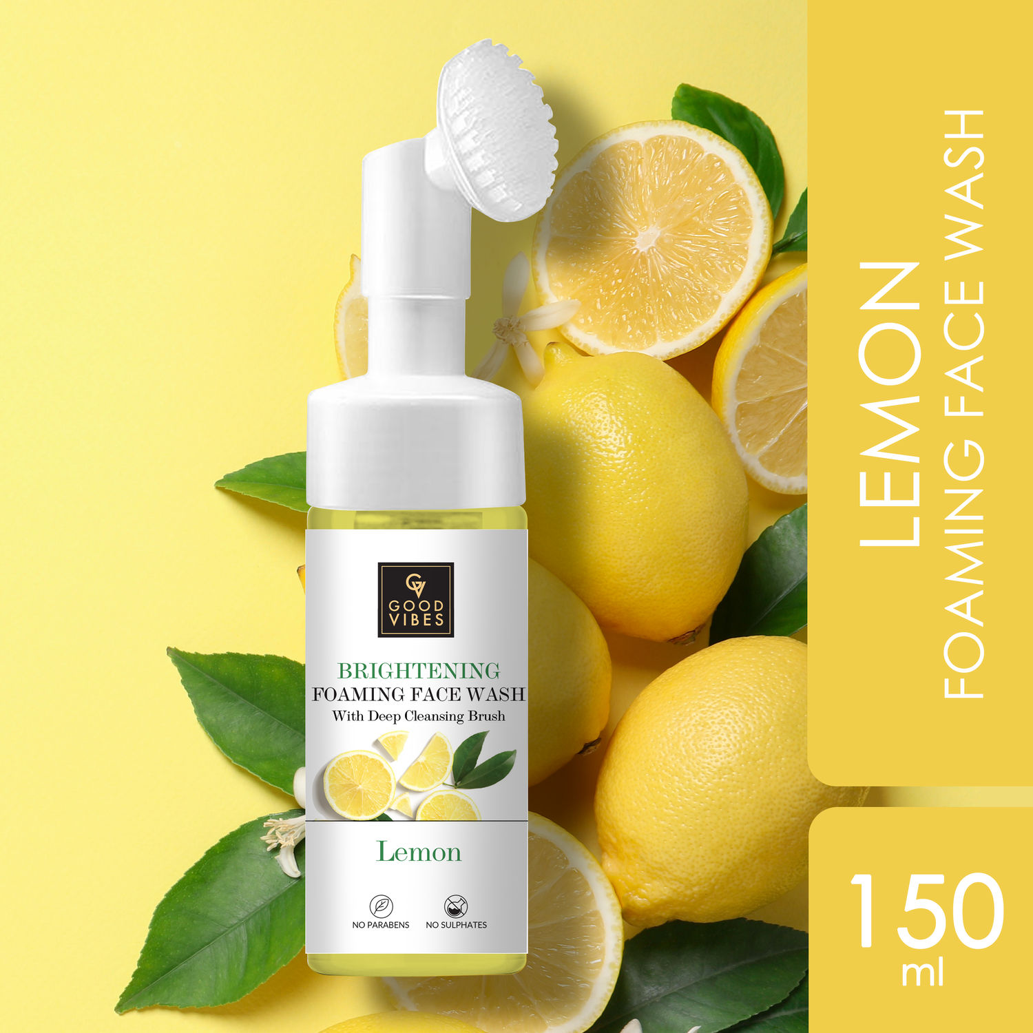 Buy Good Vibes Lemon Foaming Face Wash With Deep Cleansing Brush | Brightens Skin, Helps Clear Pigmentation | For Normal To Oily Skin | 150 ml - Purplle