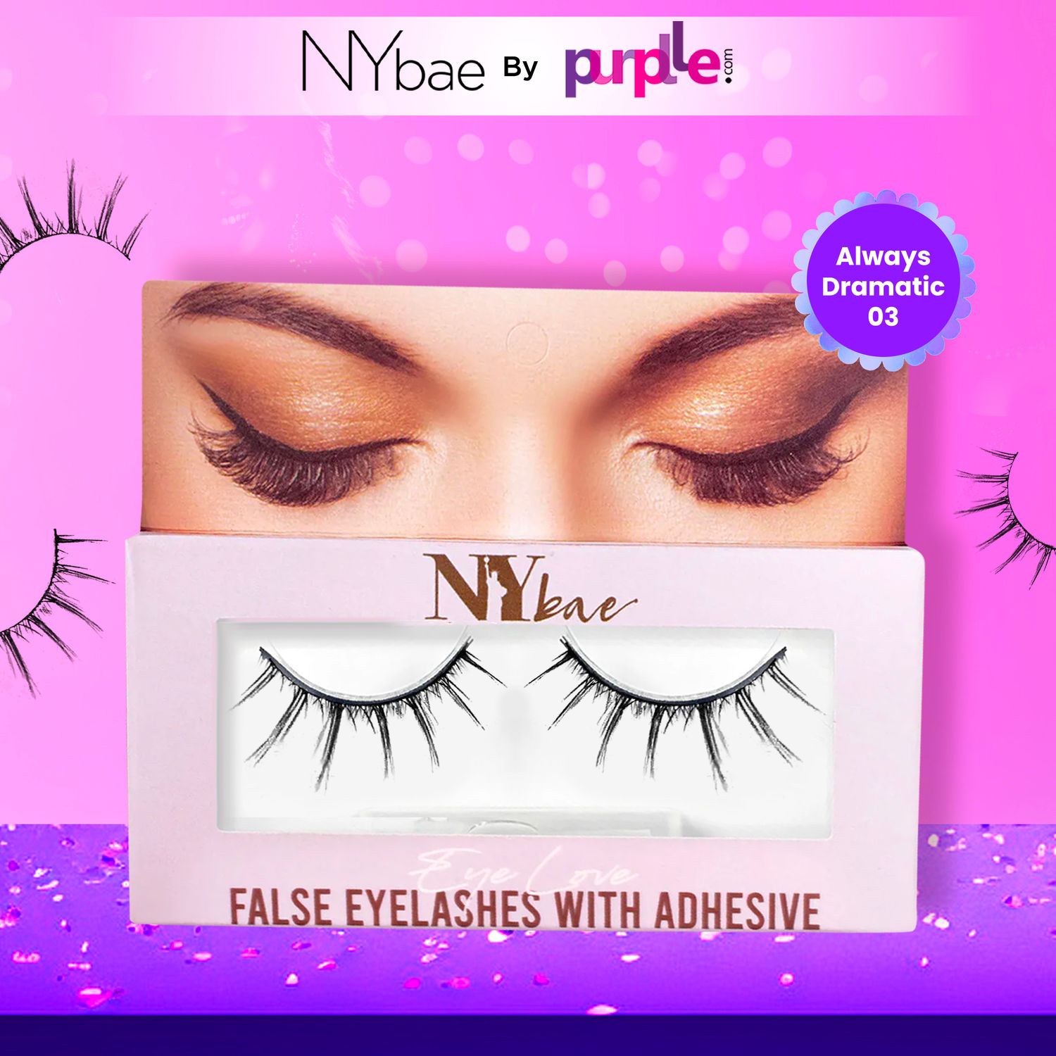 Buy NY Bae Eye Love False Eyelashes With Adhesive| Easy Application | Comfortable | Long Staying - Always Dramatic 03 - Purplle