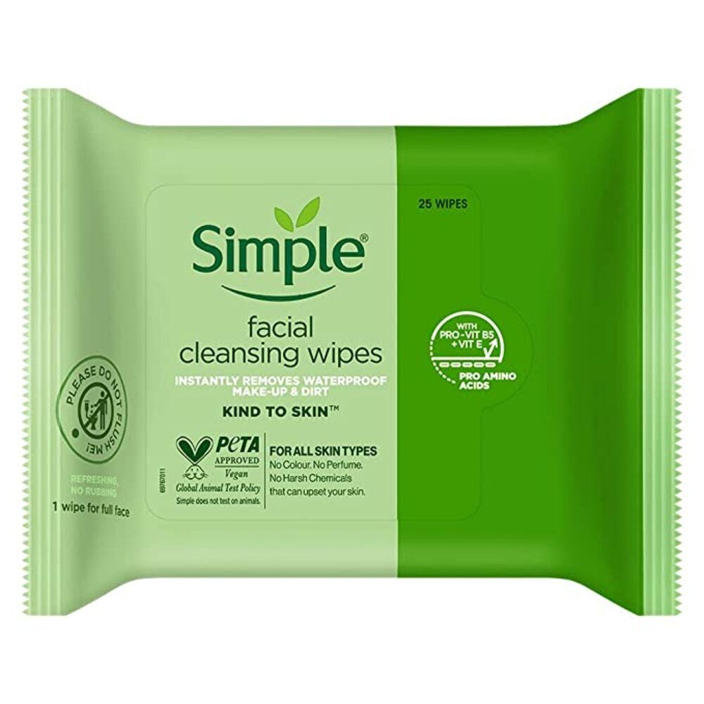 Buy Simple Kind to Skin Cleansing Facial Wipes| Facial wipes for all skin type | No Added Perfume, No Harsh Chemicals, No Artificial Color and No Alcohol | 25 wipes - Purplle
