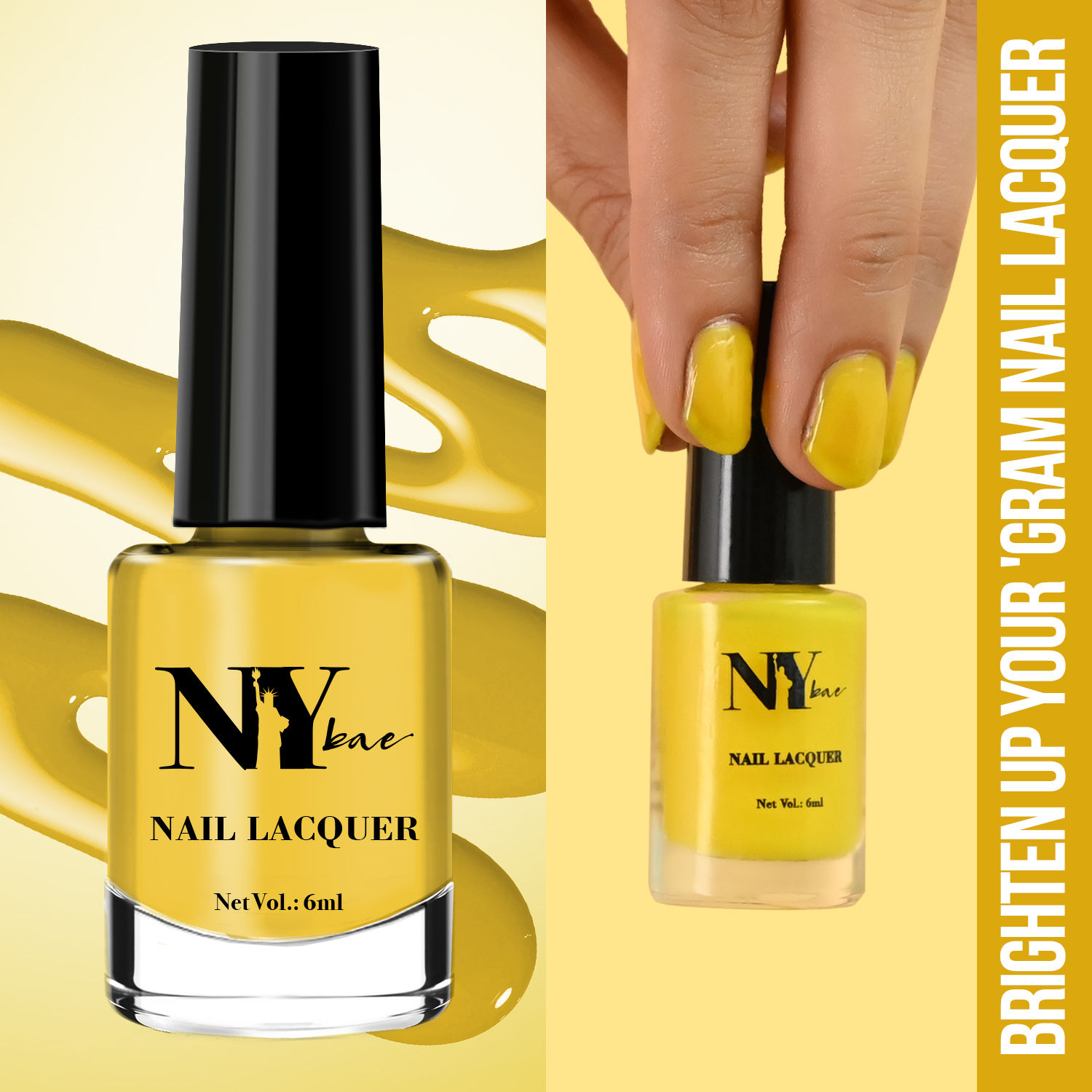 Buy NY Bae Brighten Up Your 'Gram Nail Lacquer - Neon Yellow 5 (6 ml) | Yellow | Glossy Finish | High Colour Payoff | Chip Resistant | Long lasting | One Swipe Application | Cruelty Free - Purplle