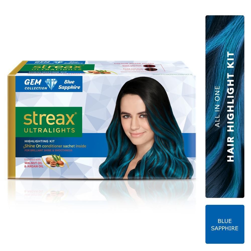 Buy Streax Ultralights Highlight Hair Colour Kit, Semi Permanent Hair colour for women and men, Gem Collection, Blue Sapphire, 60 ml - Purplle