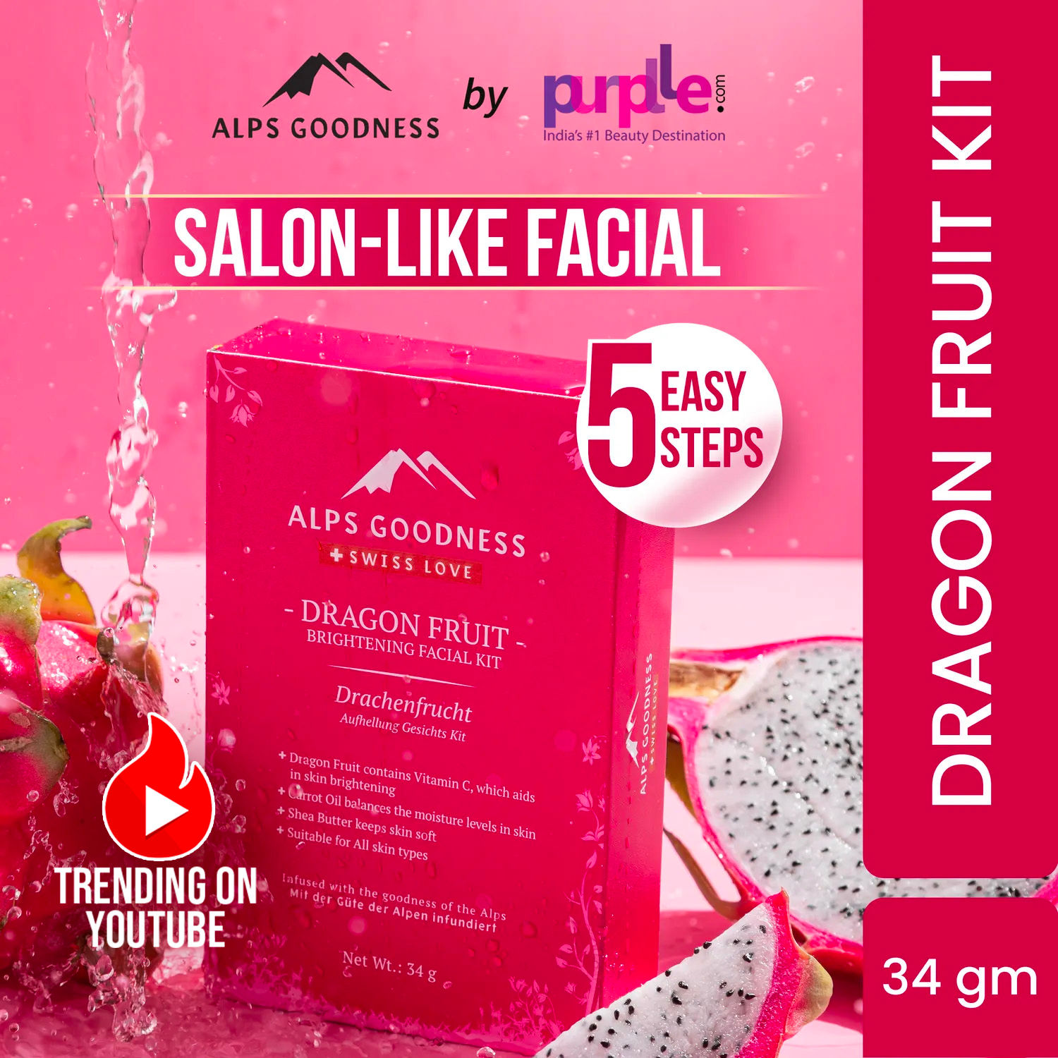 Buy Alps Goodness Brightening Facial Kit - Dragon Fruit (34 gm) | Glowing Skin | Toning & Firming |Detoxification |At home Facial - Purplle