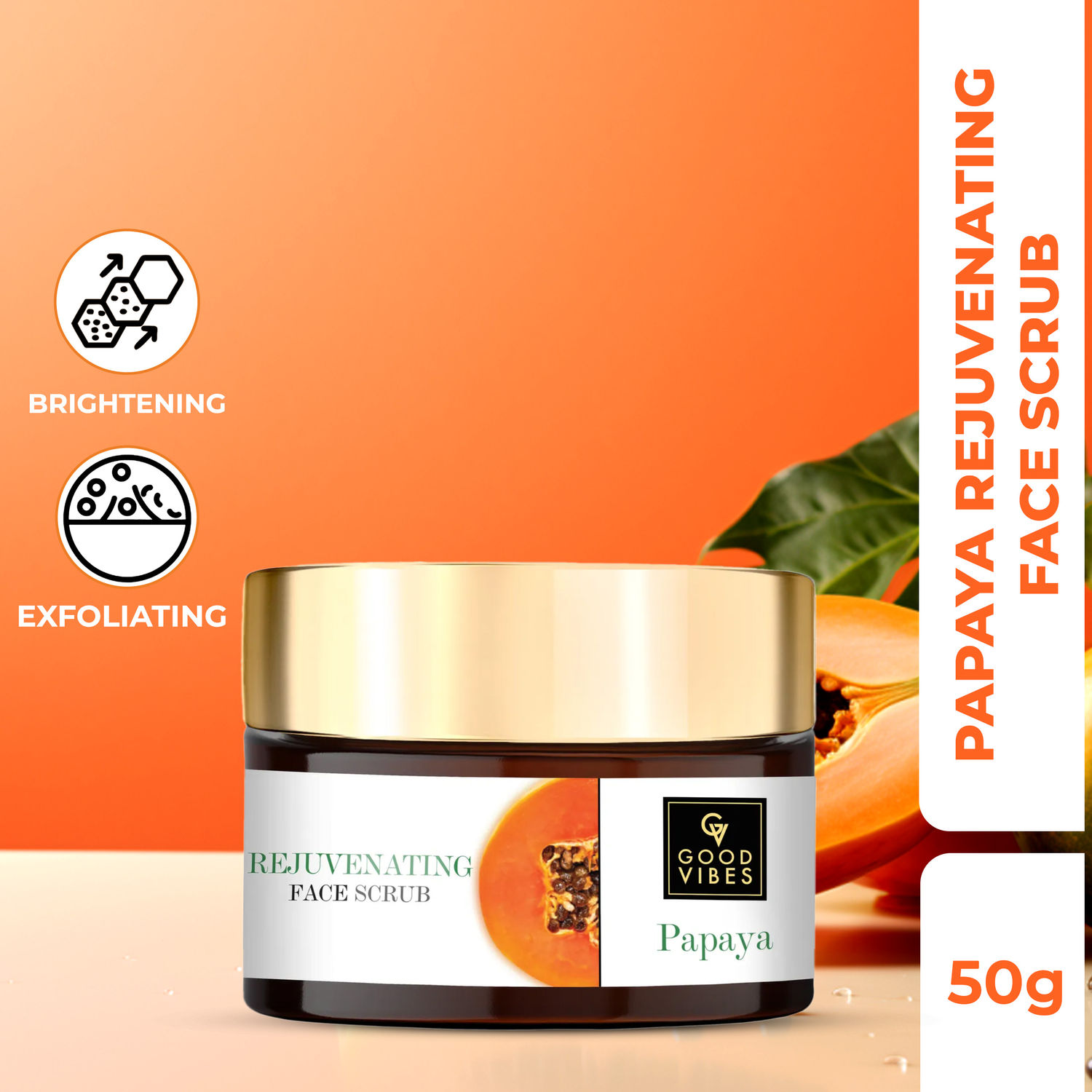 Buy Good Vibes Papaya Rejuvenating Face Scrub | Cleansing, Moisturizing | With Almond Oil | No Parabens, No Sulphates, No Mineral Oil (50 g) - Purplle