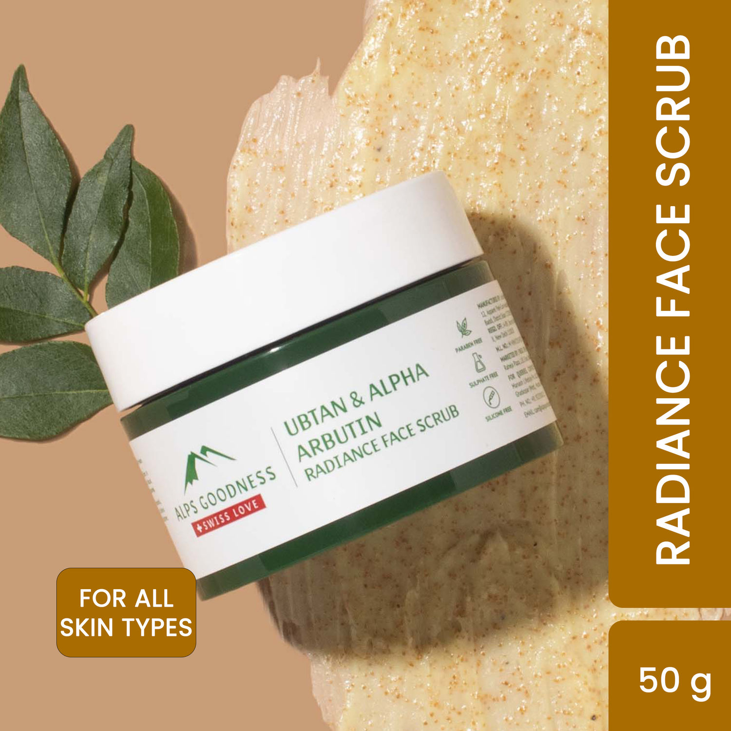 Buy Alps Goodness Ubtan & Alpha Arbutin Radiance Face Scrub (50gm) | For All Skin Type | Perfect for Skin Glow | Paraben, Sulphate, Silicone, Mineral Oil Free | Vegan| De Tan | Tan Removal - Purplle