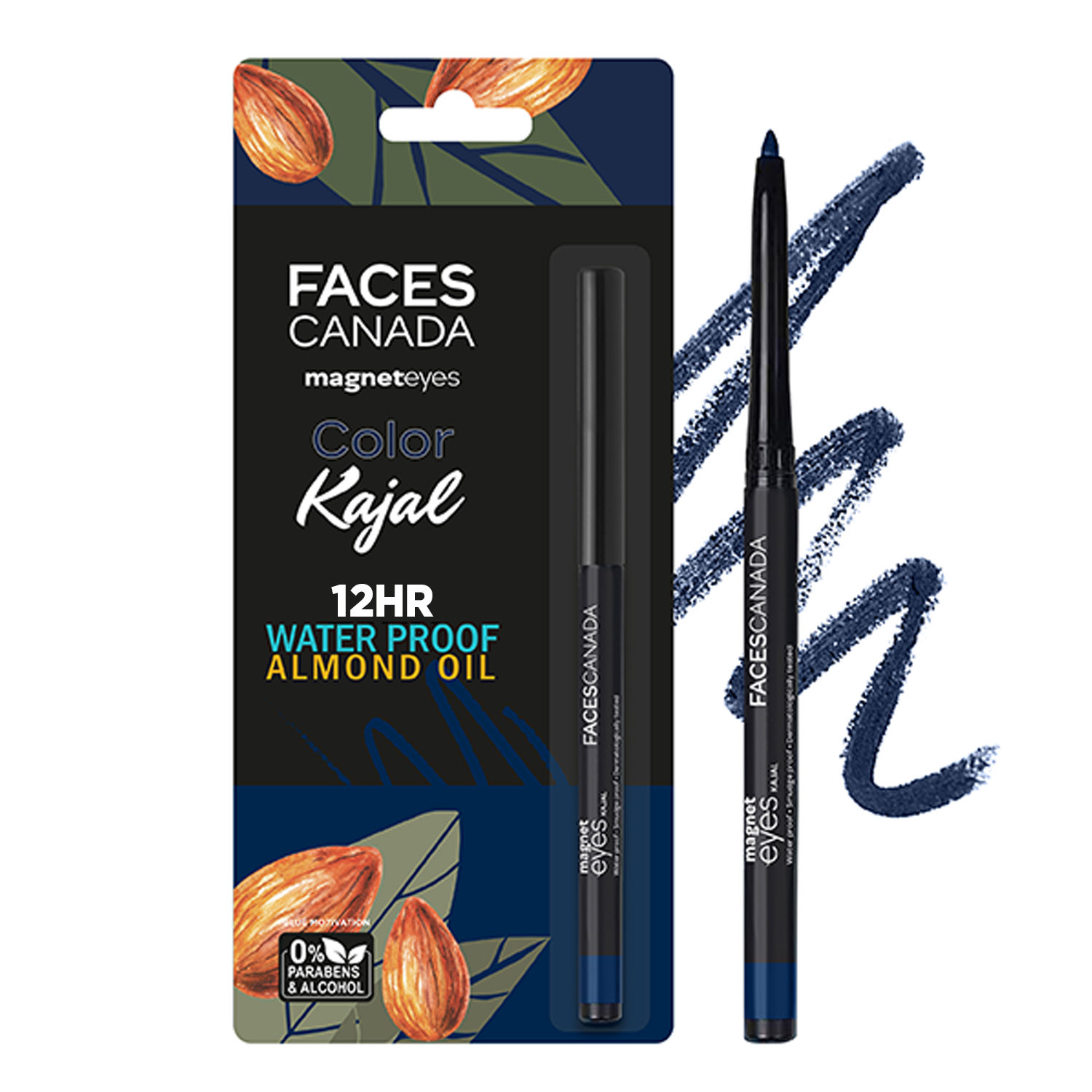 Buy FACES CANADA Magneteyes Color Kajal - Blue Motivation, 0.30g | Highly Pigmented Kohl | 12HR Long Stay | Single Stroke Glide | Waterproof & Smudgeproof | Almond Oil Enriched - Purplle