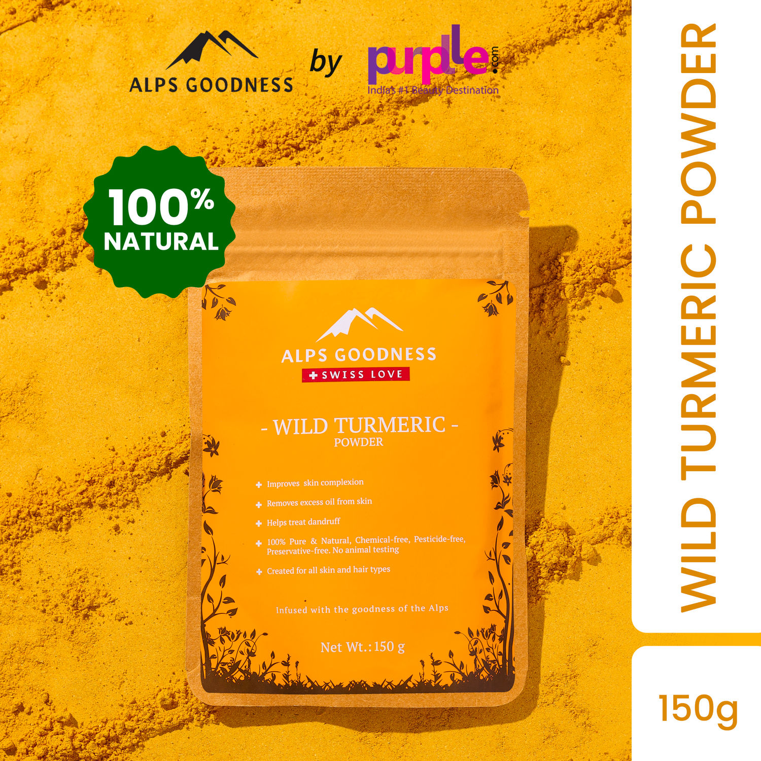 Buy Alps Goodness Powder - Kasturi Haldi (150 gm)| Kasturi Haldi Powder| Wild Turmeric powder| 100% Natural Powder | No Chemicals, No Preservatives, No Pesticides | Face Mask for Even Toned Skin | Face Mask for Glow - Purplle