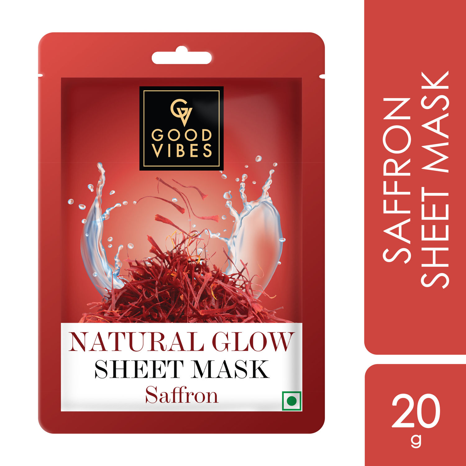 Buy Good Vibes Saffron Natural Glow Sheet Mask | For Glowing & Smooth Skin | Fights Signs Of Ageing, Treats Rough & Dull Skin (20 g) - Purplle