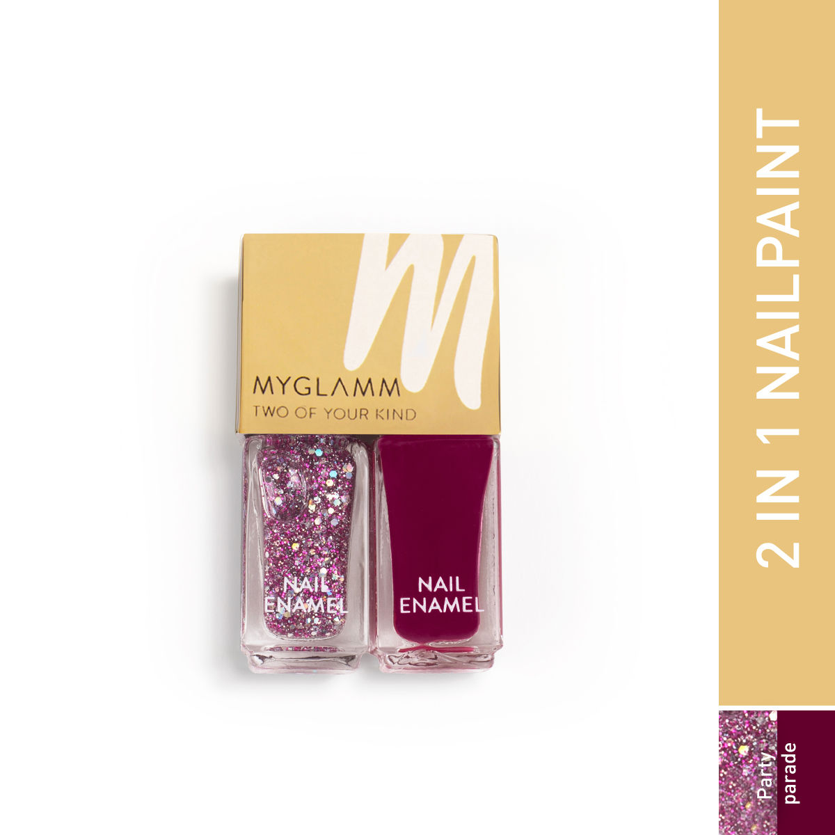 MyGlamm 2-in-1 Nail Enamel Duo - Two of Your Kind (Pack of 2) |  Long-Lasting, Highly Pigmented Gel Finish Nail Polish Set