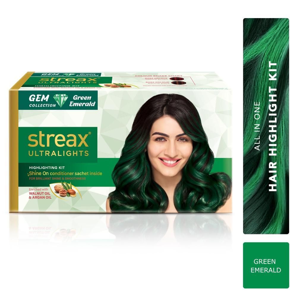 Buy Streax Ultralights Highlight Hair Colour Kit, Semi Permanent Hair colour for women and men, Gem Collection, Green emerald, 60 ml - Purplle