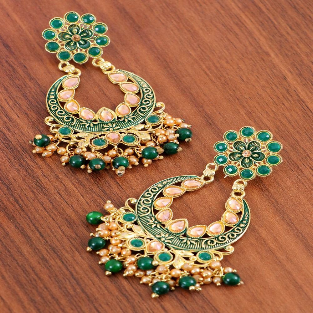 Jeweriche Imitation Green Color Fancy Round Design Gola Stone Earrings