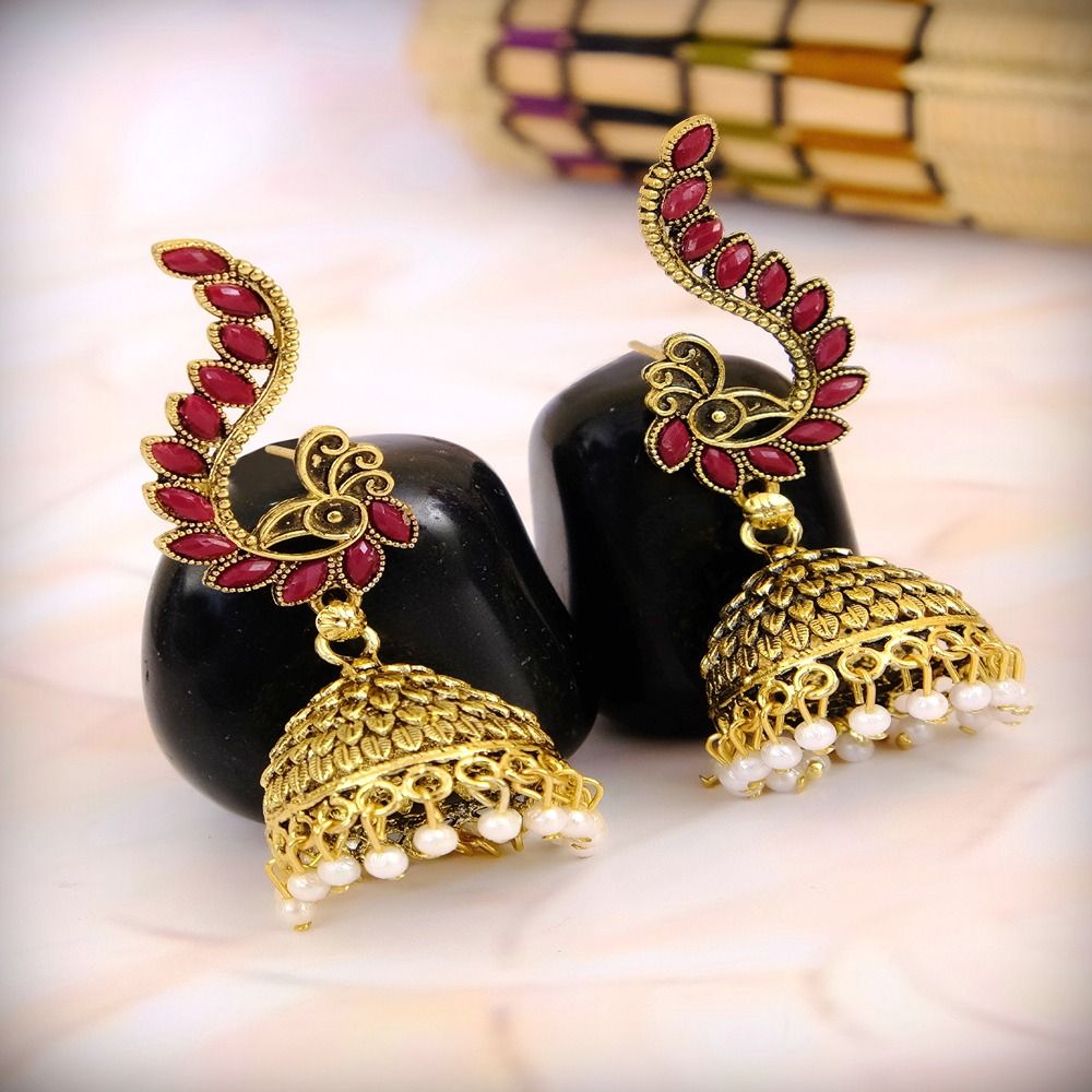 Gold jhumka peacock design outlet