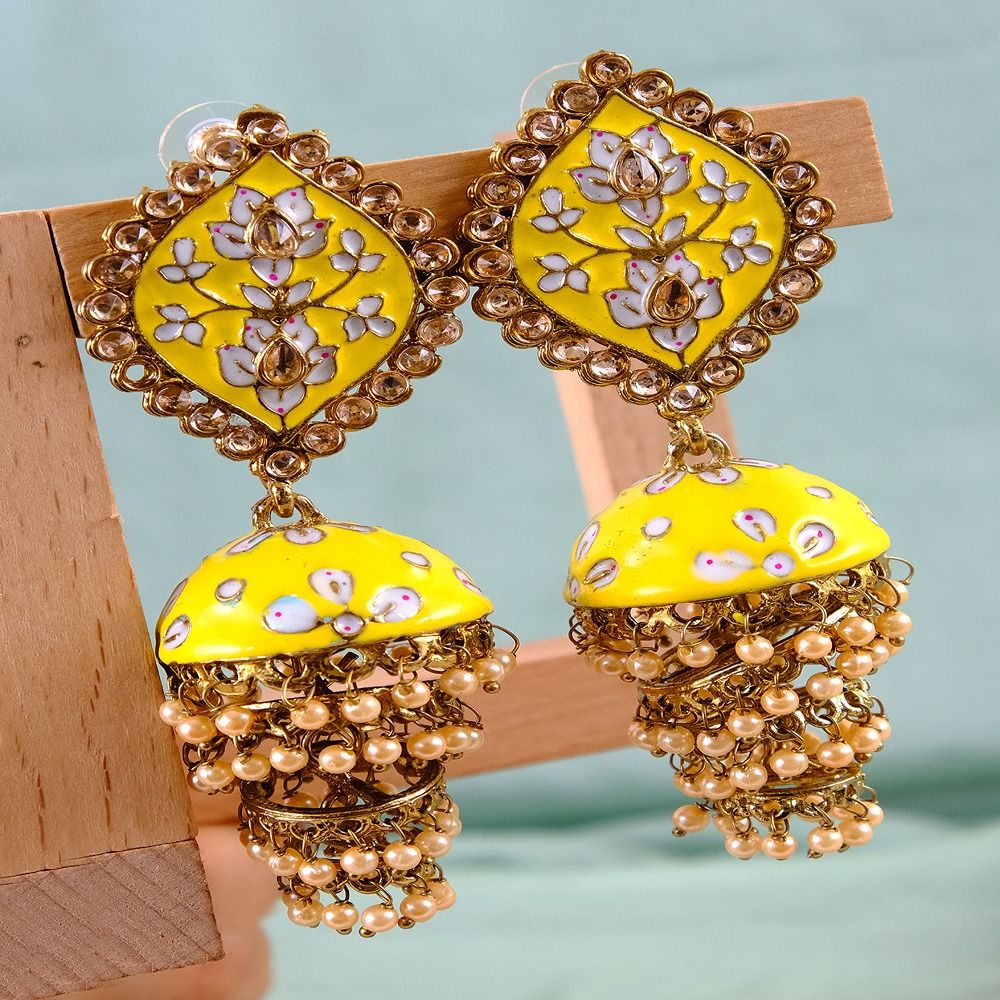 Silk Thread Jhumka Earrings Yellow Color : Amazon.in: Fashion