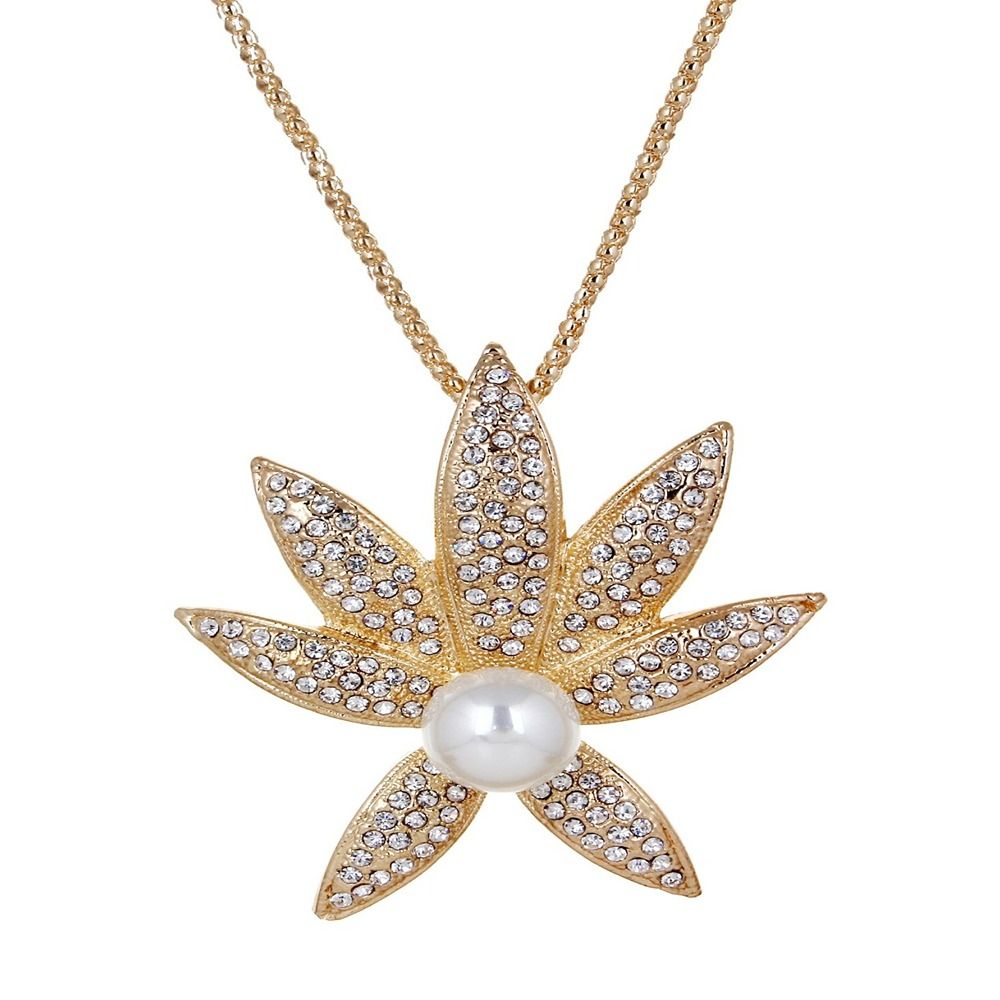 Buy Crunchy Fashion Twisted Leaf With a Pearl Pendant Necklace - Purplle