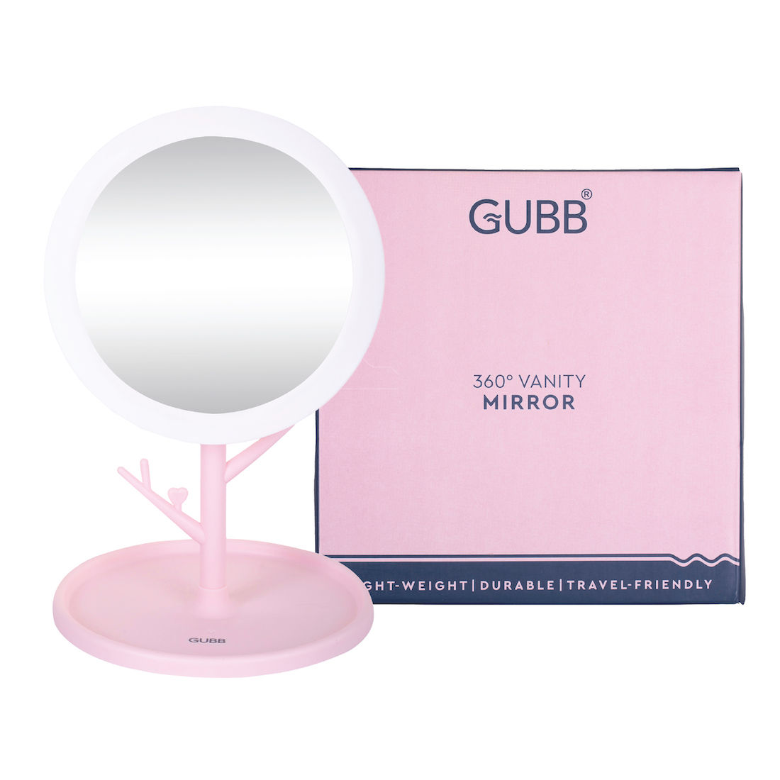 Buy GUBB 360° Vanity Mirror with Storage Tray & Branch, Rotating Table Mirror - Pink - Purplle