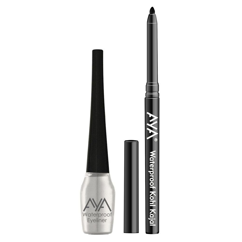 Buy AYA Waterproof Liquid Eyeliner, Silver + Jet black Waterproof Kohl Kajal - Purplle